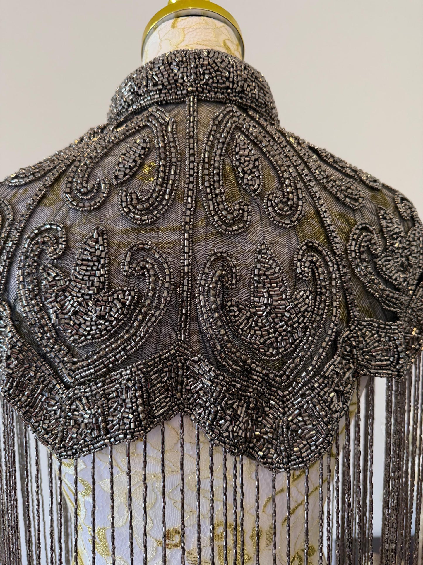 Gunmetal Beaded Fringe Capelet