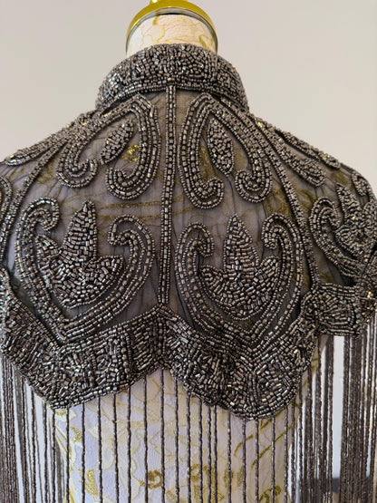 Gunmetal Beaded Fringe Capelet