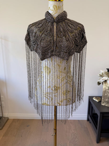 Gunmetal Beaded Fringe Capelet