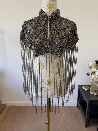 Gunmetal Beaded Fringe Capelet
