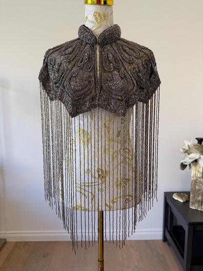 Gunmetal Beaded Fringe Capelet