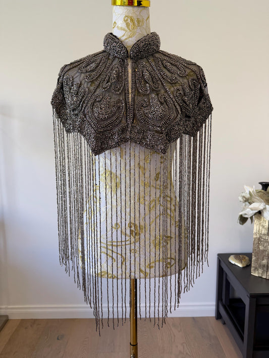 Gunmetal Beaded Fringe Capelet
