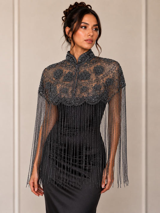 Metallic Beaded Fringe Capelet