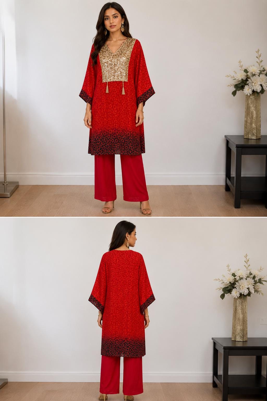 Indo Western Crepe Outfit with Sequins Tassels