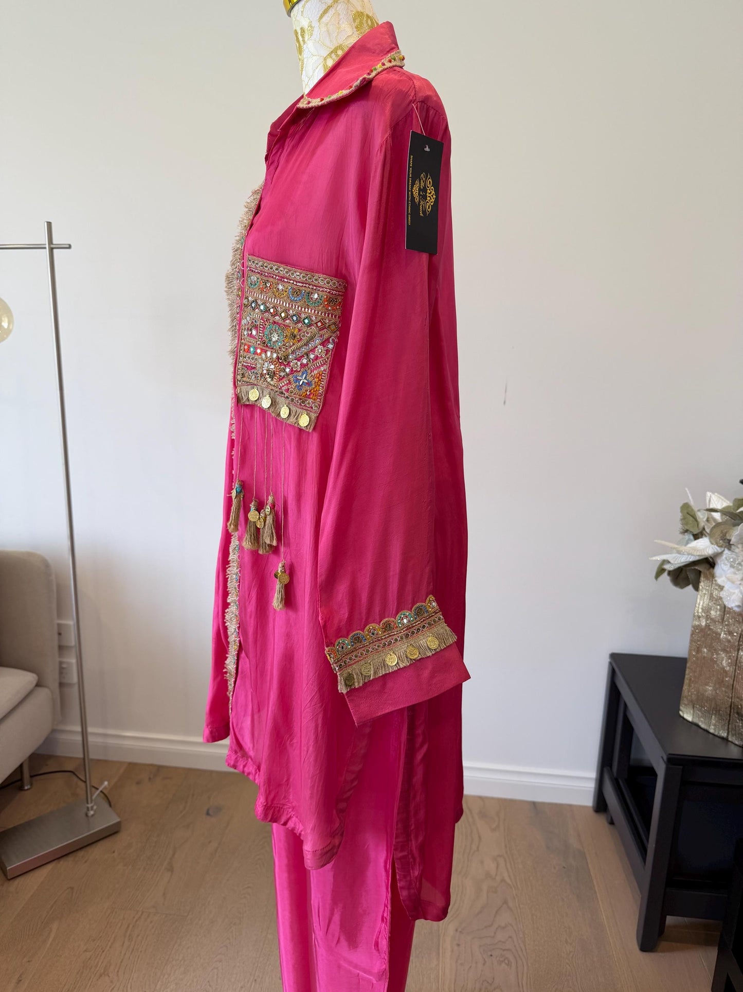Pink Silk Boho Coord Set | Mirror Work Embroidered Indo Western Outfit
