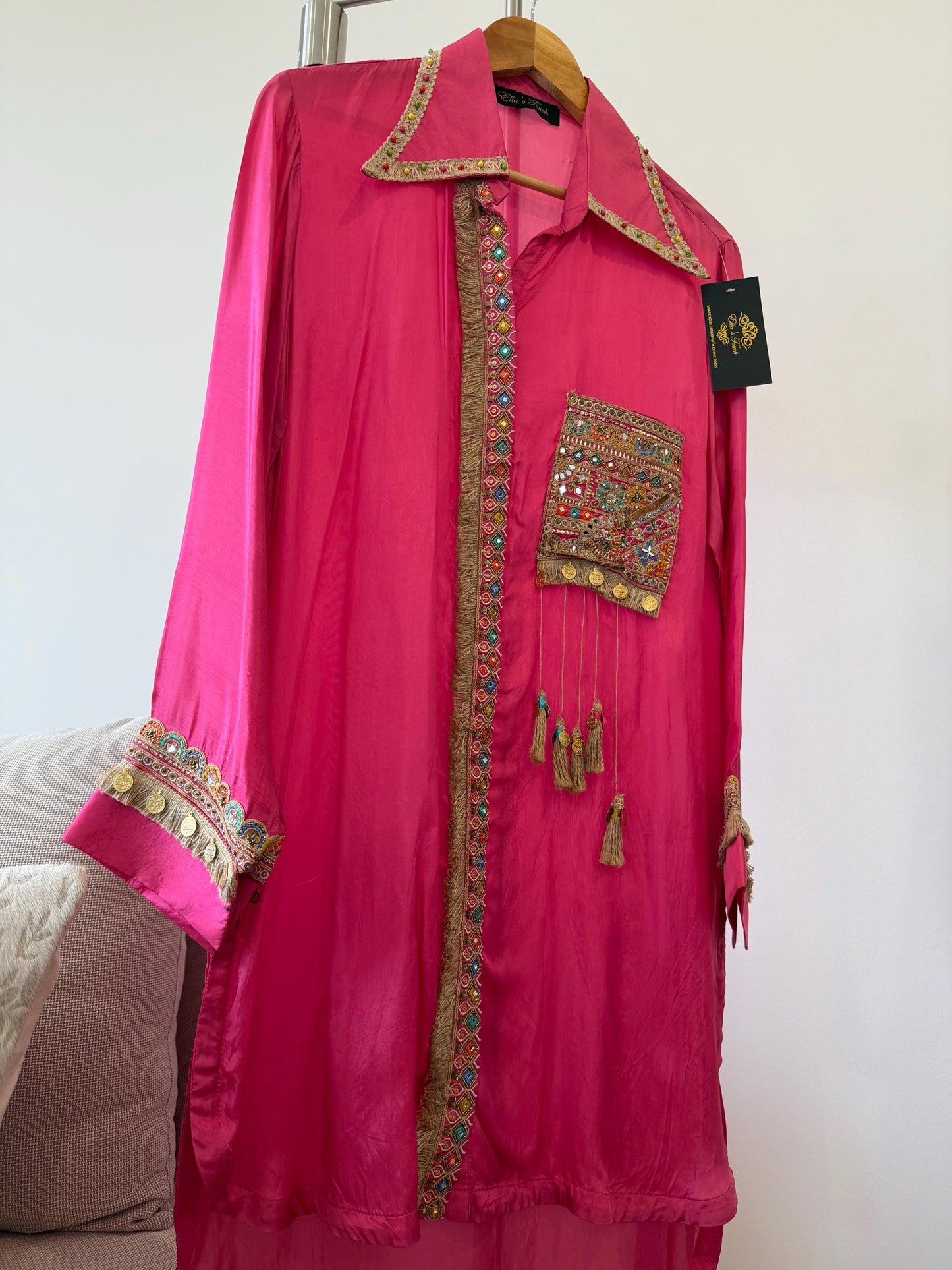 Pink Silk Boho Coord Set | Mirror Work Embroidered Indo Western Outfit