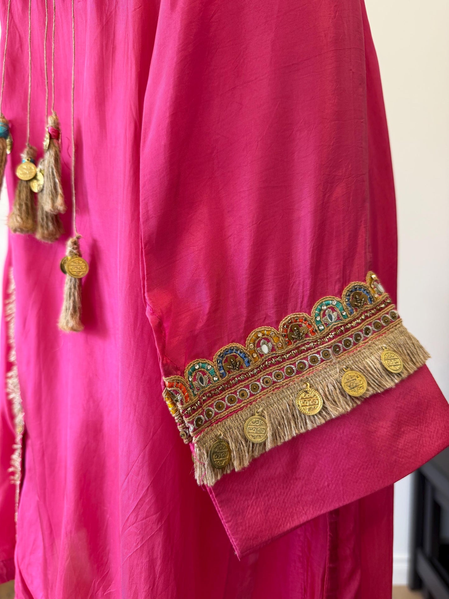 Pink Silk Boho Coord Set | Mirror Work Embroidered Indo Western Outfit