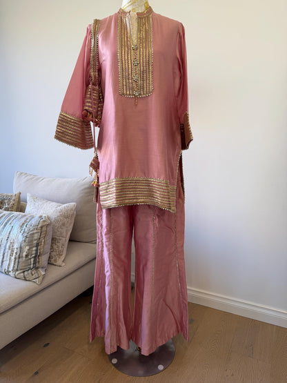 Dusty Pink Mul Chanderi Sharara Set with Statement Dupatta