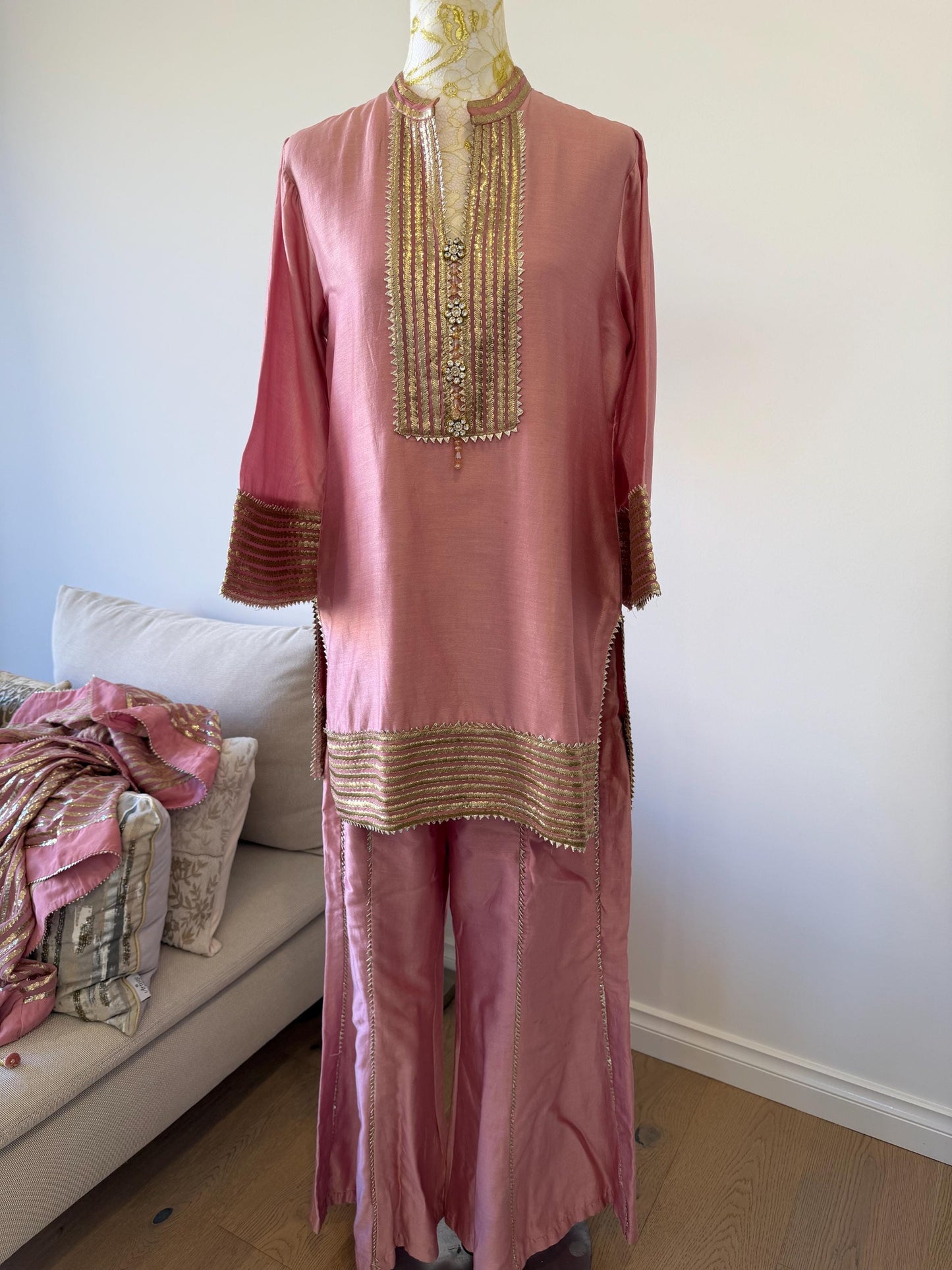 Dusty Pink Mul Chanderi Sharara Set with Statement Dupatta