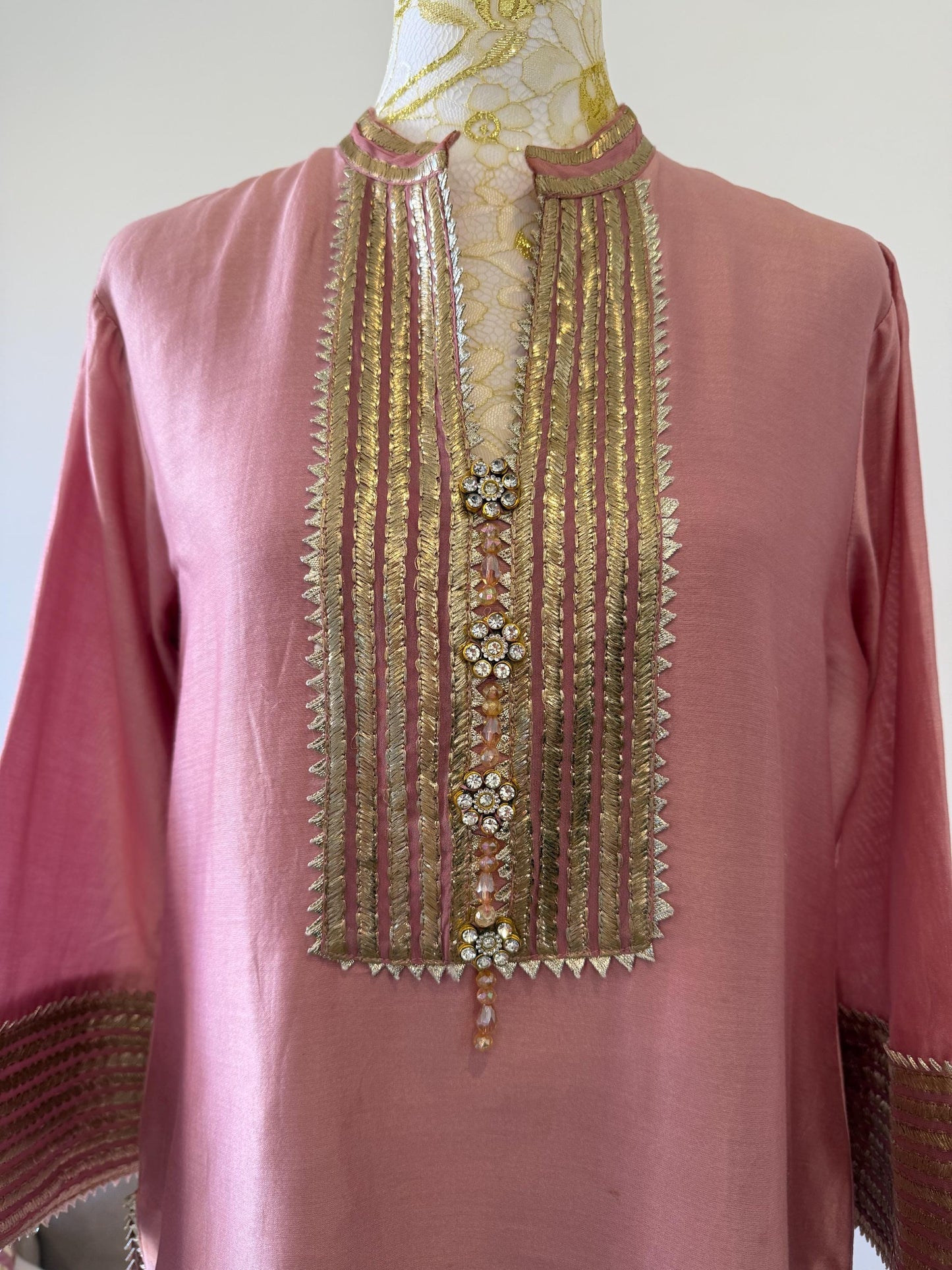 Dusty Pink Mul Chanderi Sharara Set with Statement Dupatta