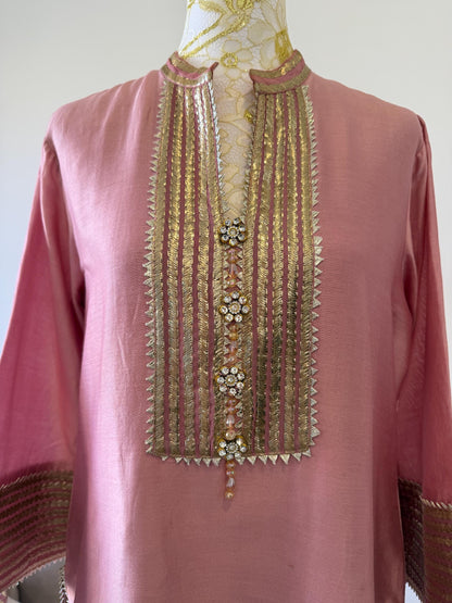 Dusty Pink Mul Chanderi Sharara Set with Statement Dupatta