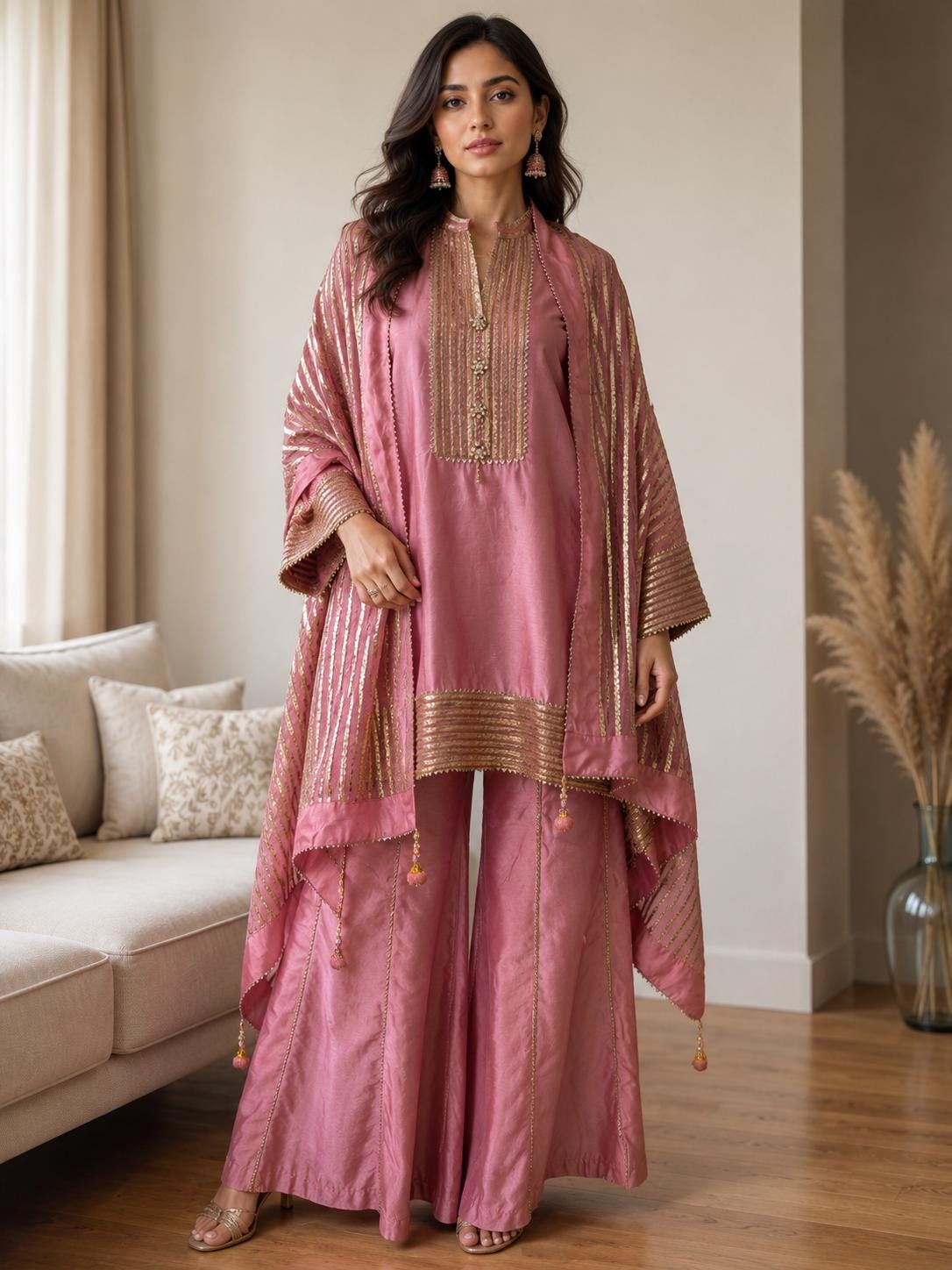 Dusty Pink Mul Chanderi Sharara Set with Statement Dupatta