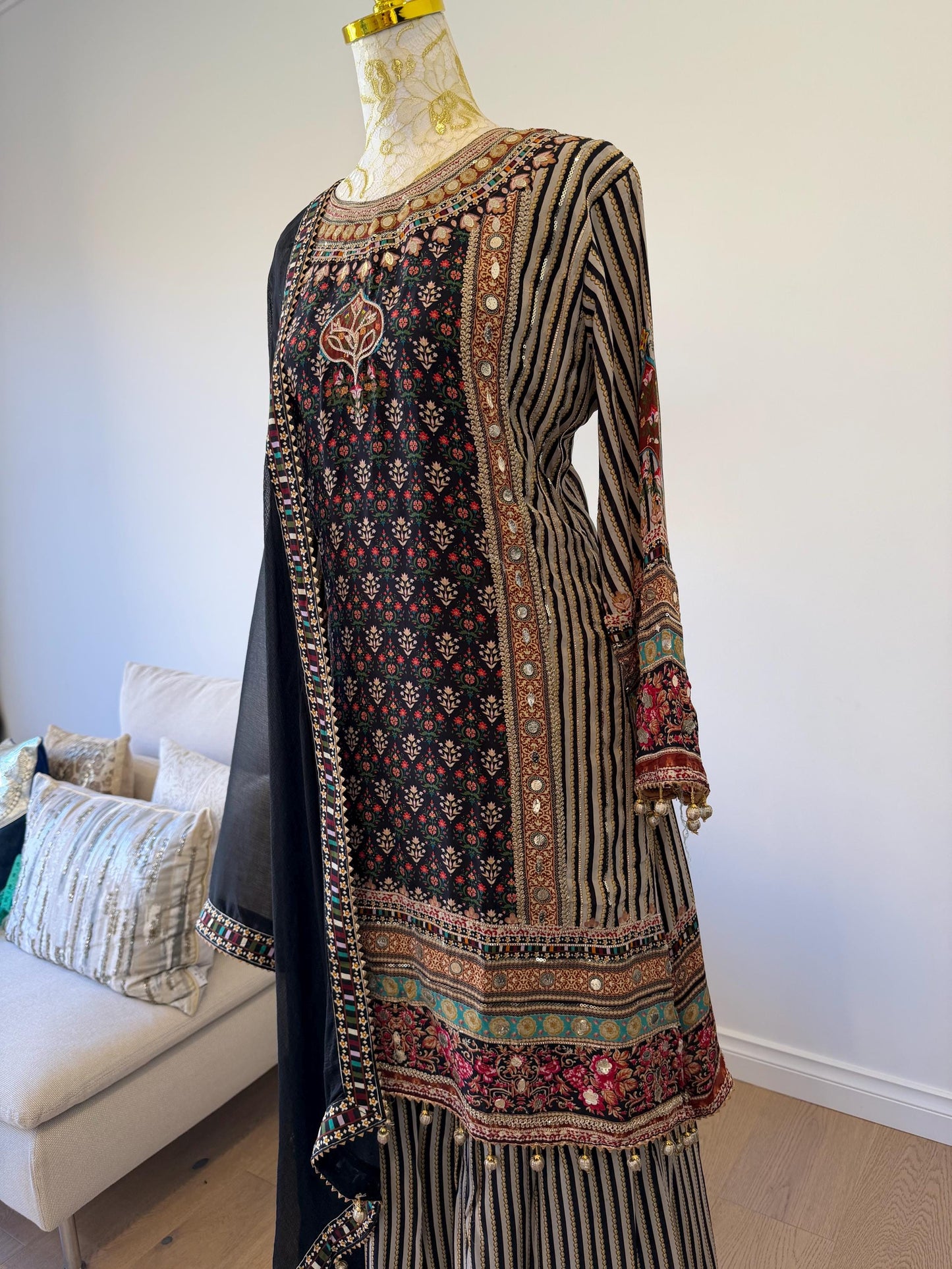 Black Crape Sharara Suit