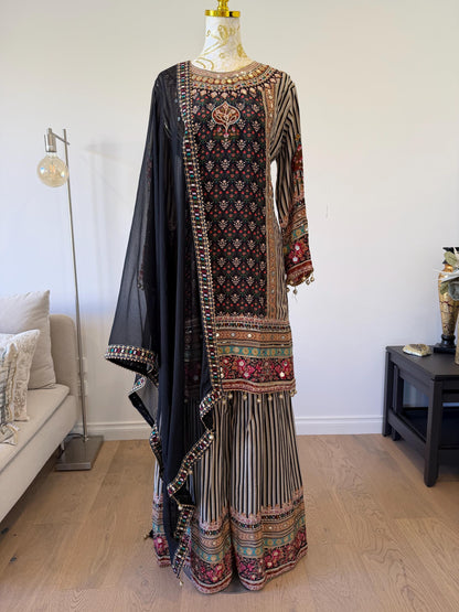 Black Crape Sharara Suit