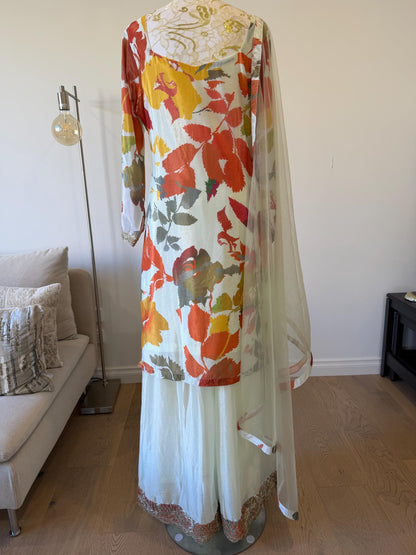 Floral Digital Print Chinon Sharara Suit with Mirror & Embroidery Work
