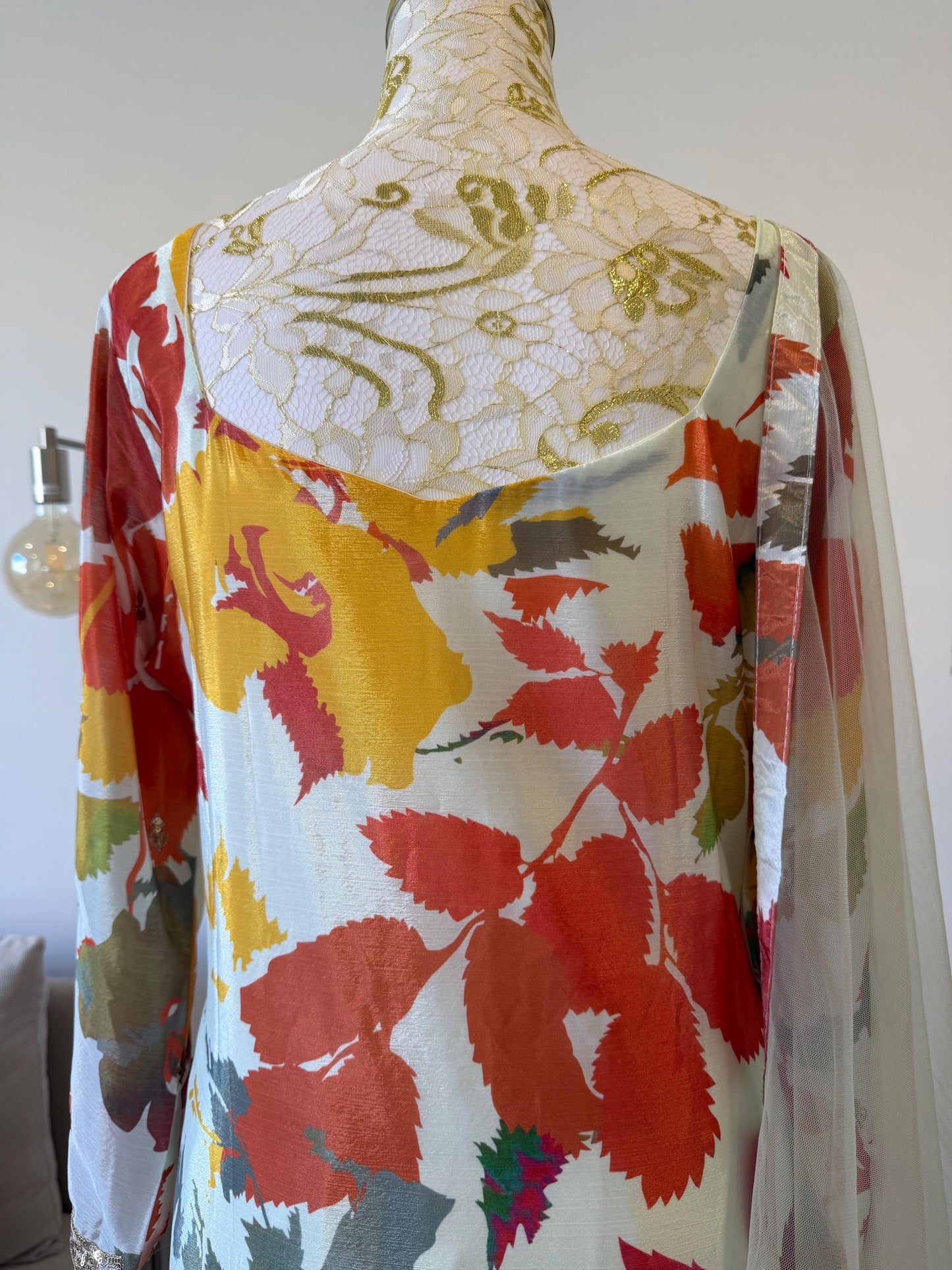 Floral Digital Print Chinon Sharara Suit with Mirror & Embroidery Work