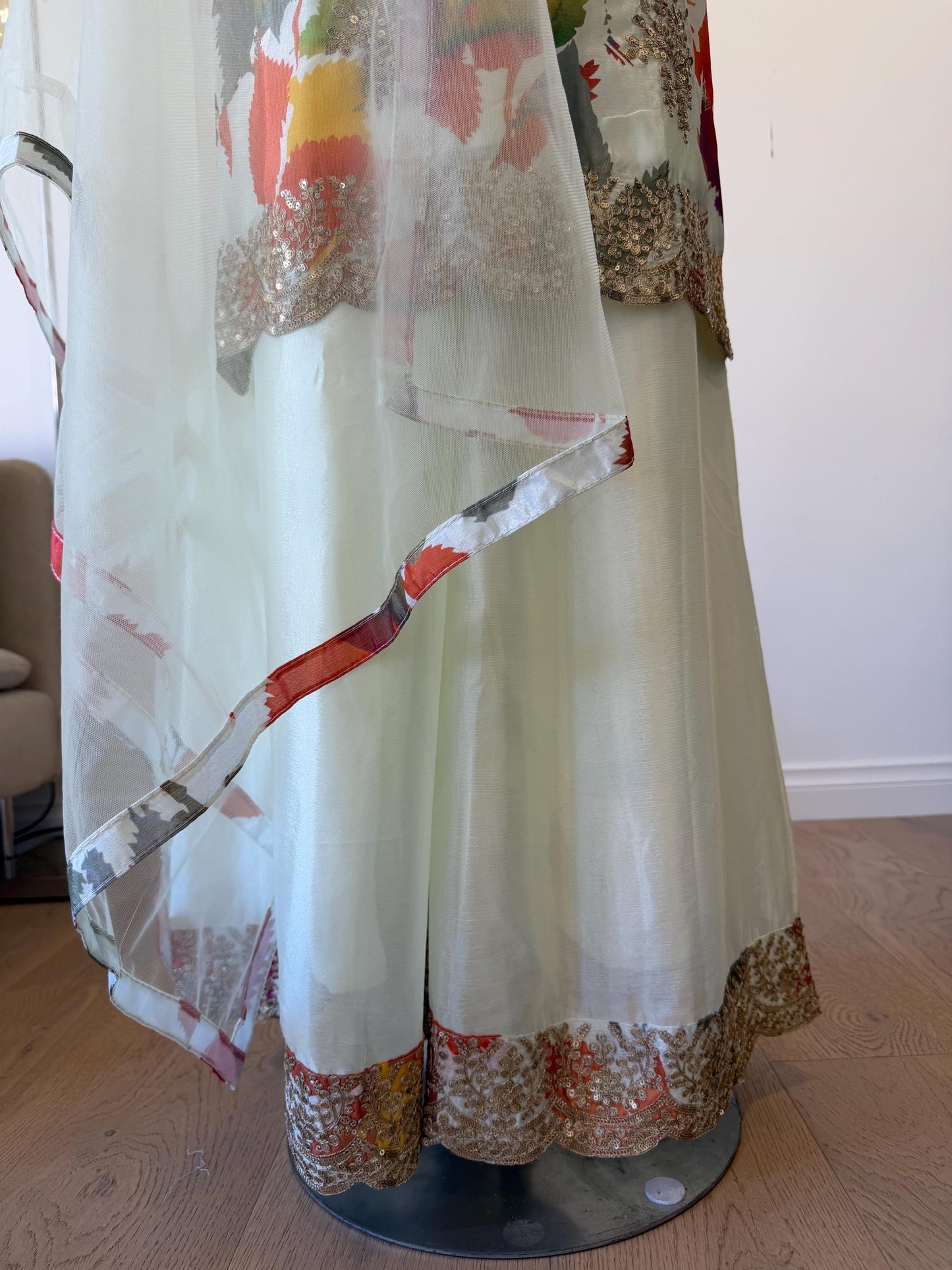 Floral Digital Print Chinon Sharara Suit with Mirror & Embroidery Work