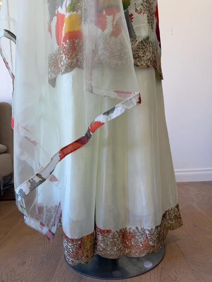 Floral Digital Print Chinon Sharara Suit with Mirror & Embroidery Work