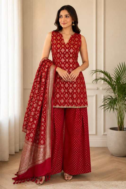Dusty Red Chanderi Farsi Salwar Suit