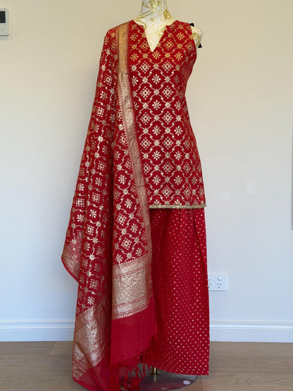 Dusty Red Chanderi Farsi Salwar Suit