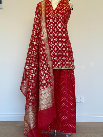 Dusty Red Chanderi Farsi Salwar Suit