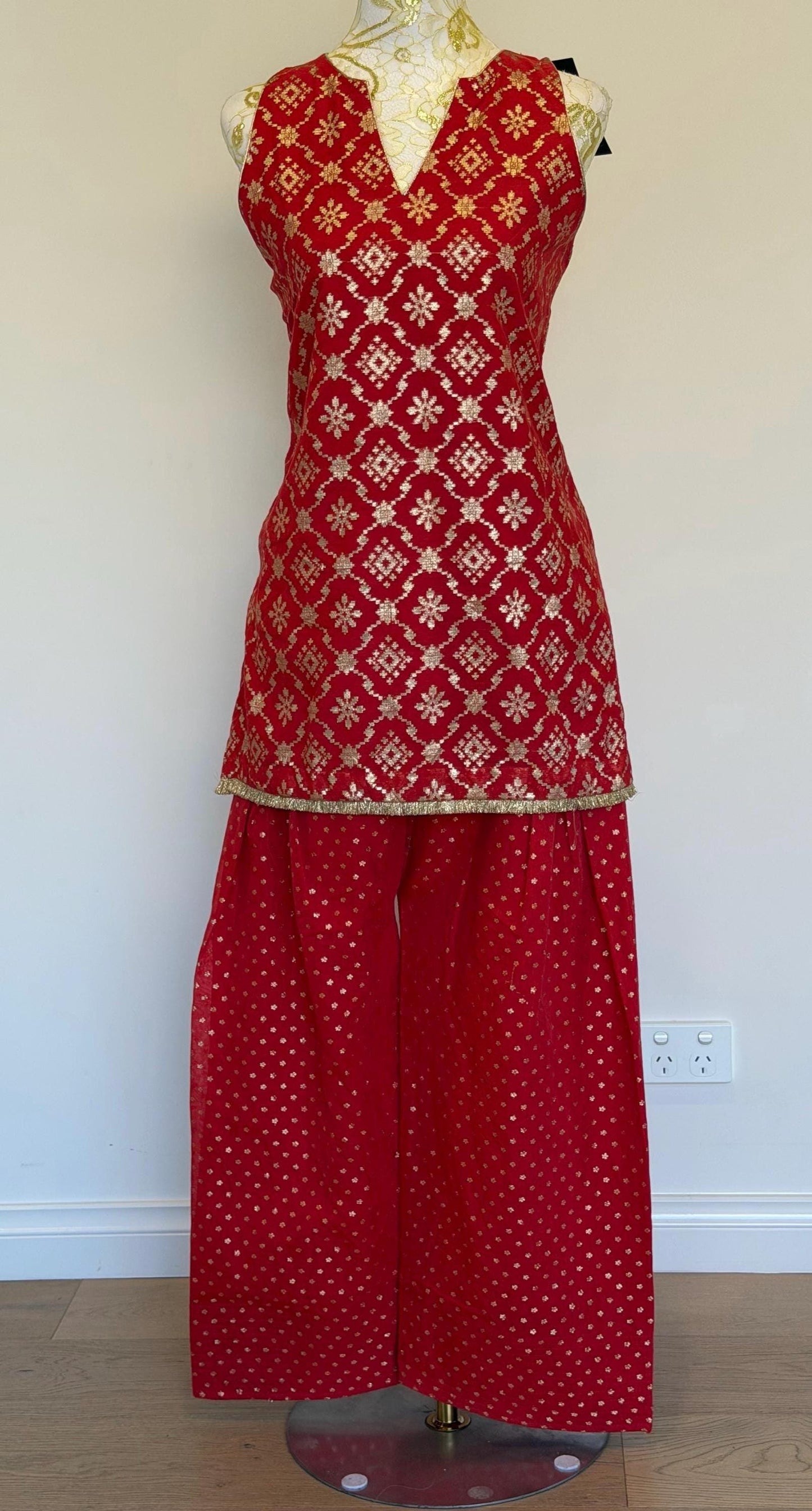 Dusty Red Chanderi Farsi Salwar Suit