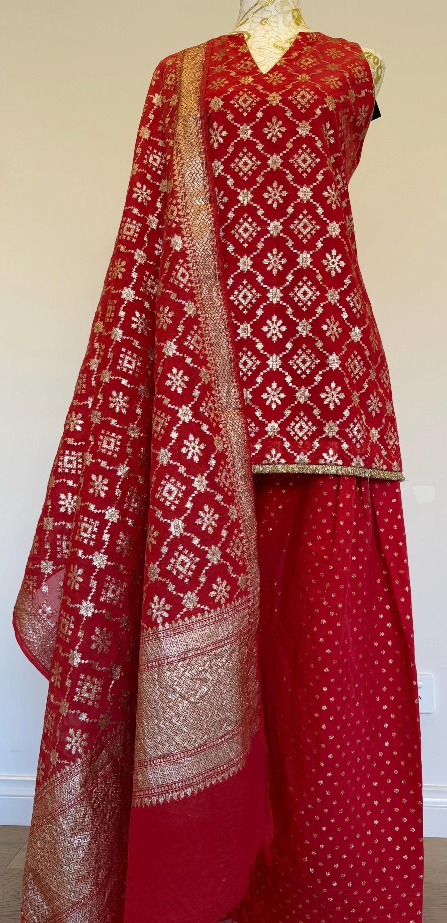 Dusty Red Chanderi Farsi Salwar Suit