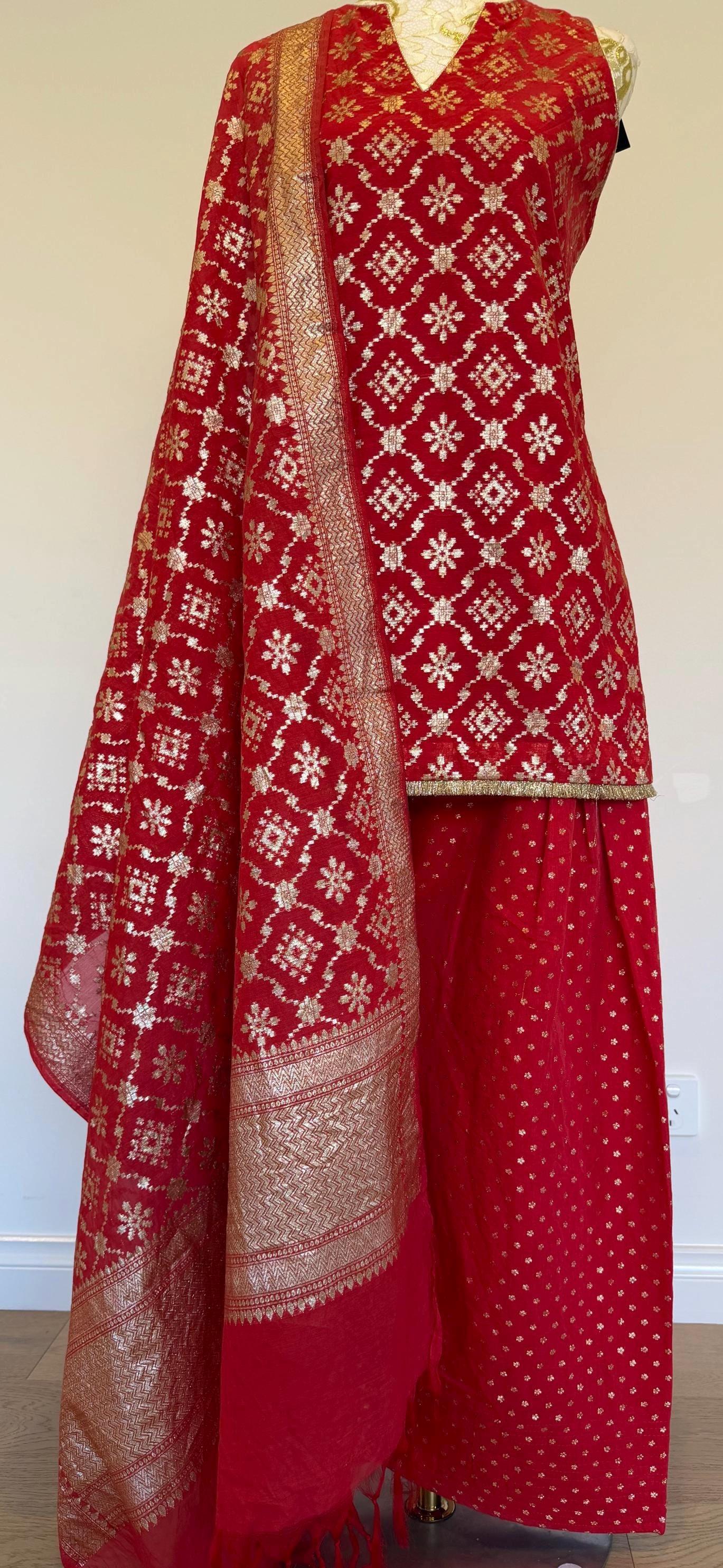 Dusty Red Chanderi Farsi Salwar Suit