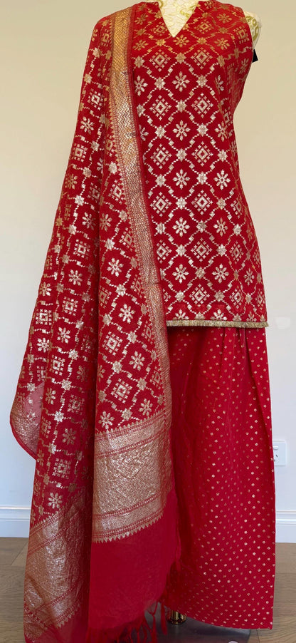 Dusty Red Chanderi Farsi Salwar Suit