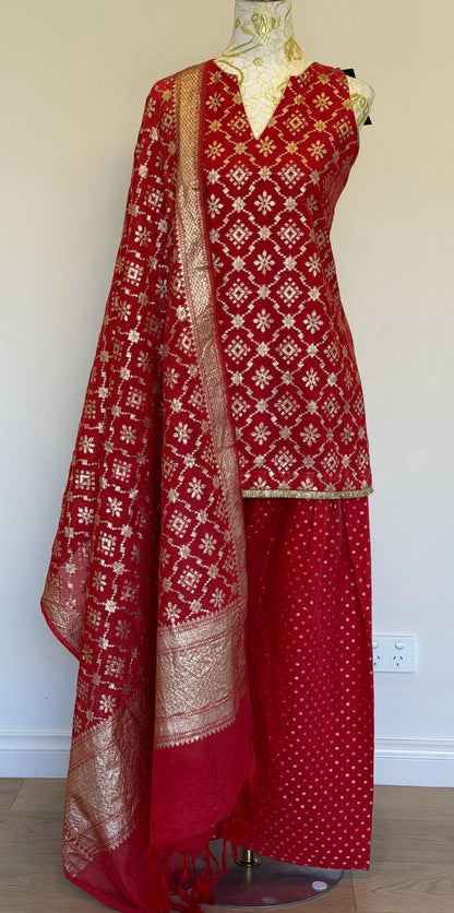 Dusty Red Chanderi Farsi Salwar Suit