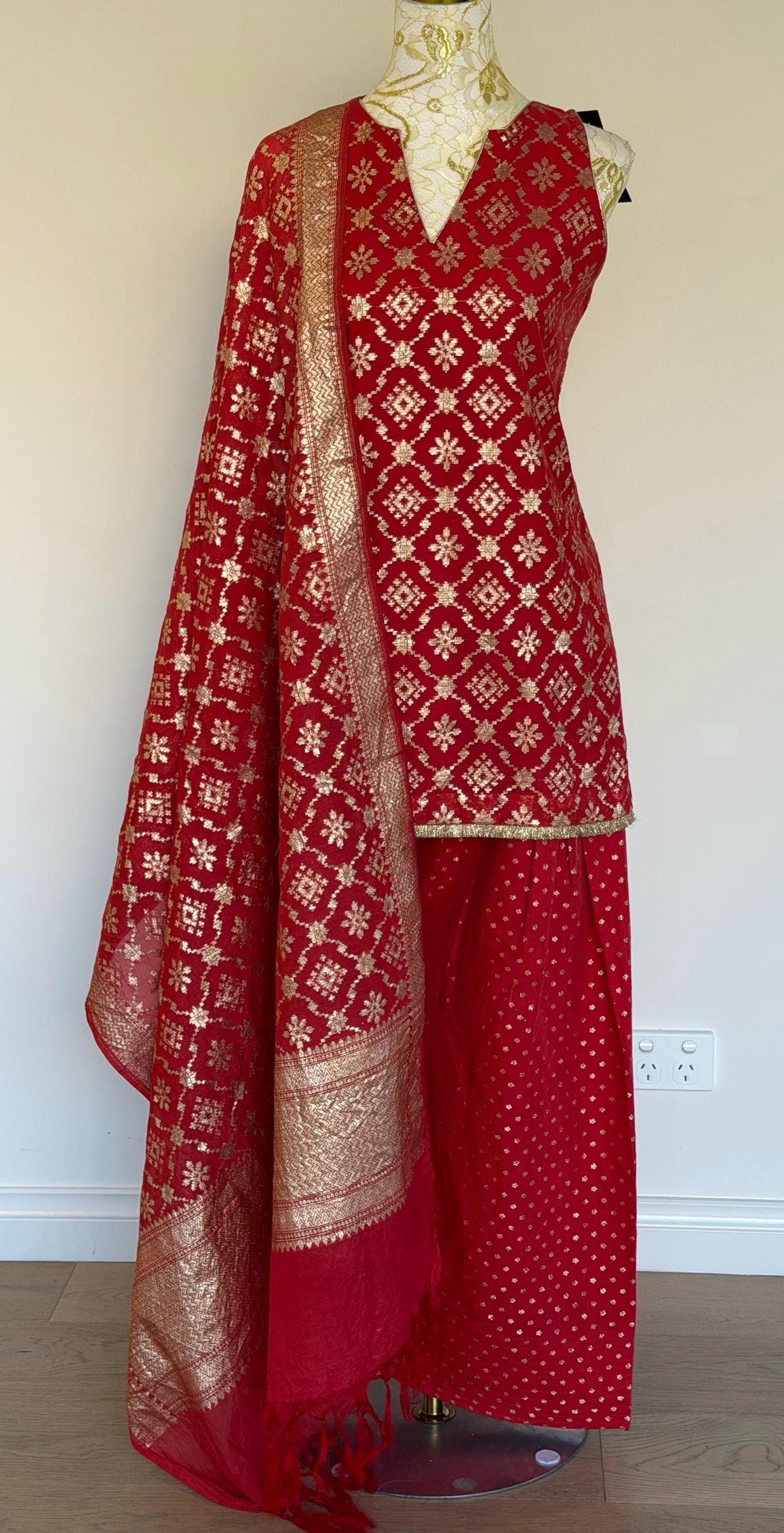 Dusty Red Chanderi Farsi Salwar Suit