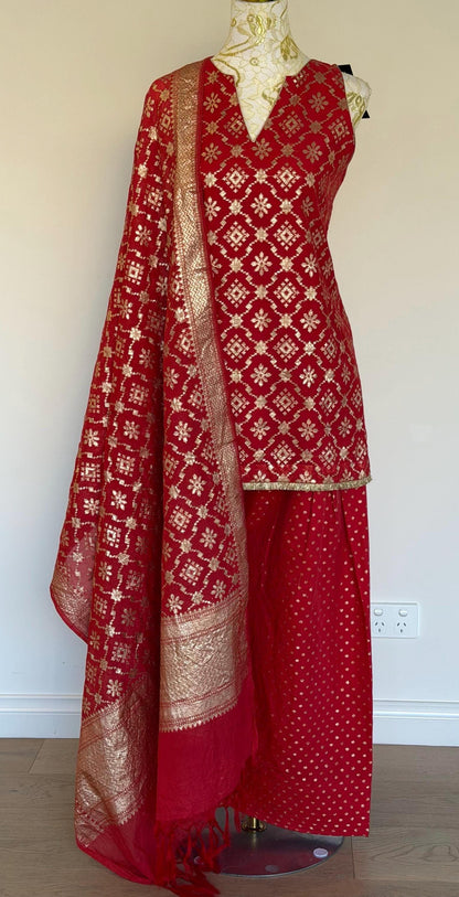 Dusty Red Chanderi Farsi Salwar Suit
