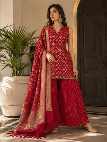 Dusty Red Chanderi Farsi Salwar Suit