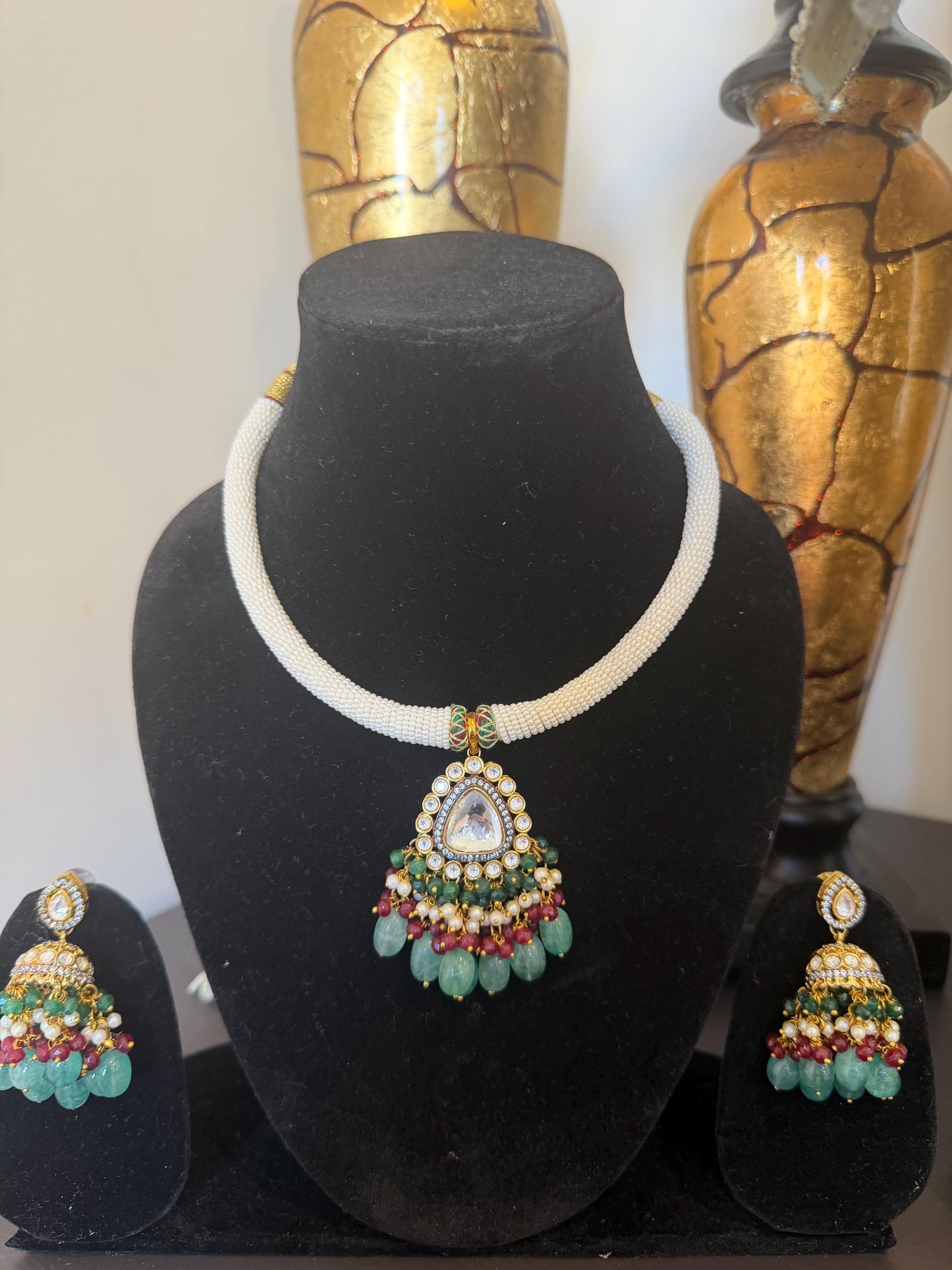 Pearl Choker Necklace Statement Set