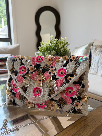 Floral Beaded Clutch Bag