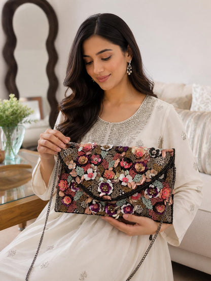 Floral Beaded Clutch Bag