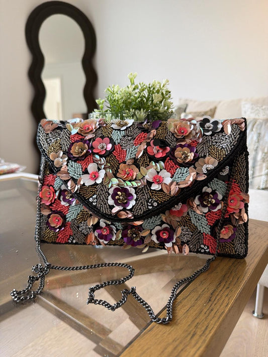Floral Beaded Clutch Bag
