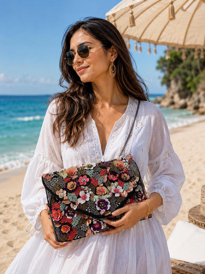 Floral Beaded Clutch Bag