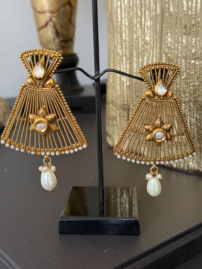 Gold Pearl Statement Earrings