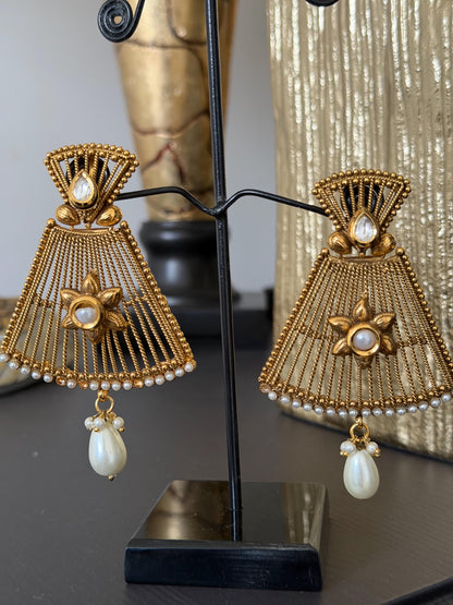 Gold Pearl Statement Earrings