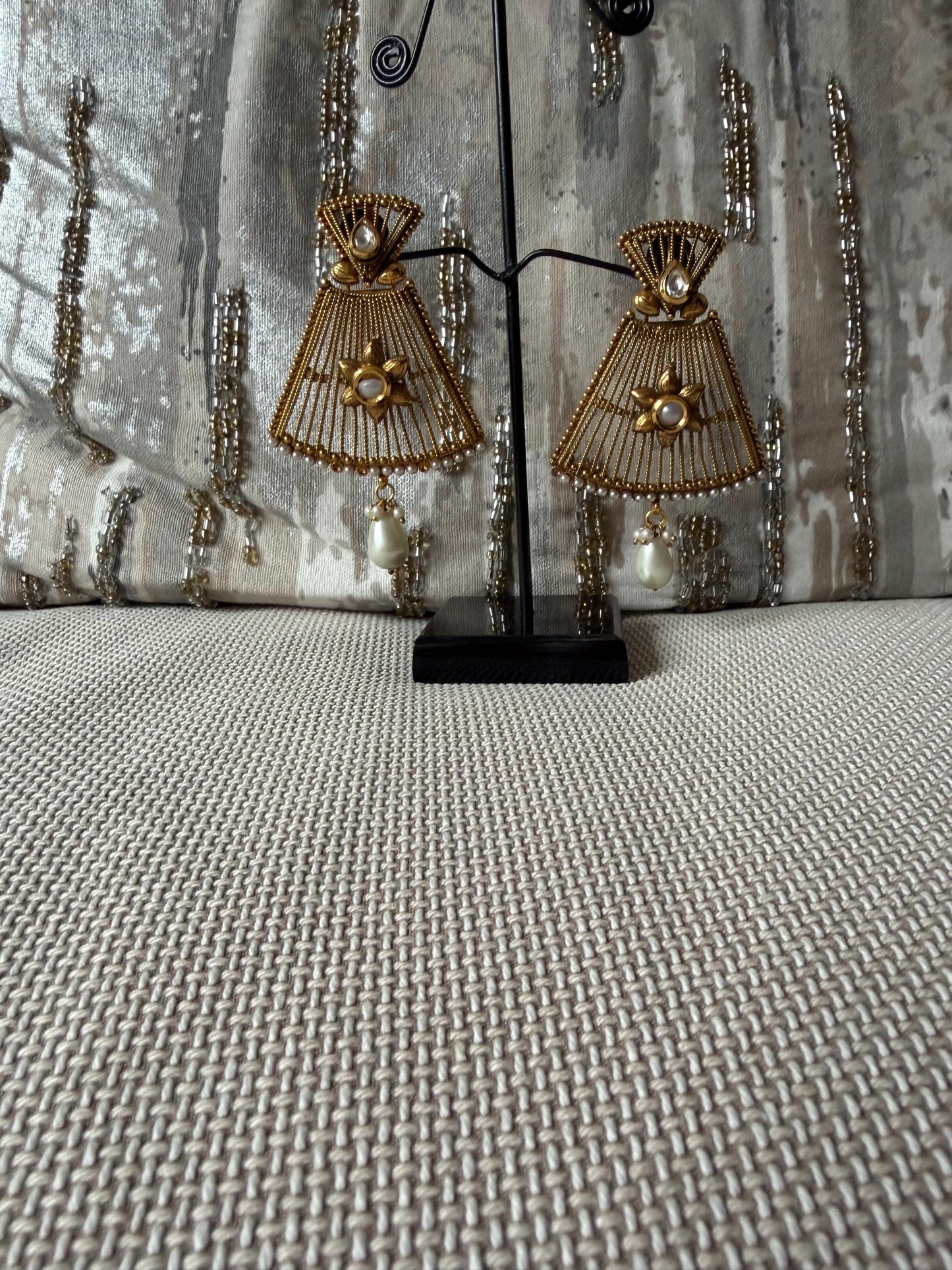 Gold Pearl Statement Earrings