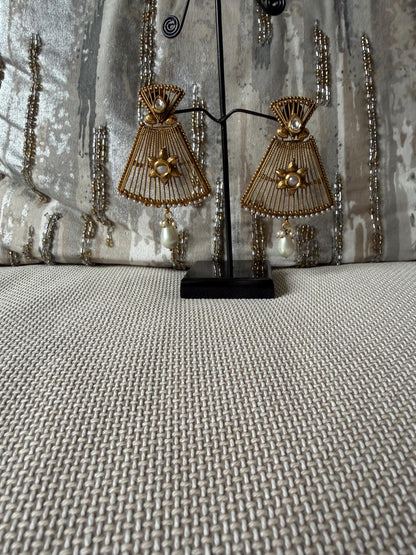 Gold Pearl Statement Earrings