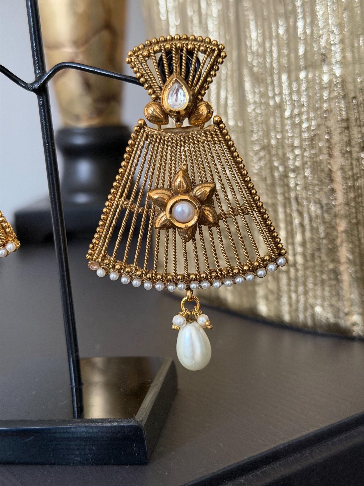 Gold Pearl Statement Earrings