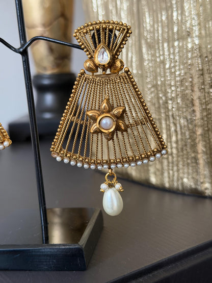 Gold Pearl Statement Earrings
