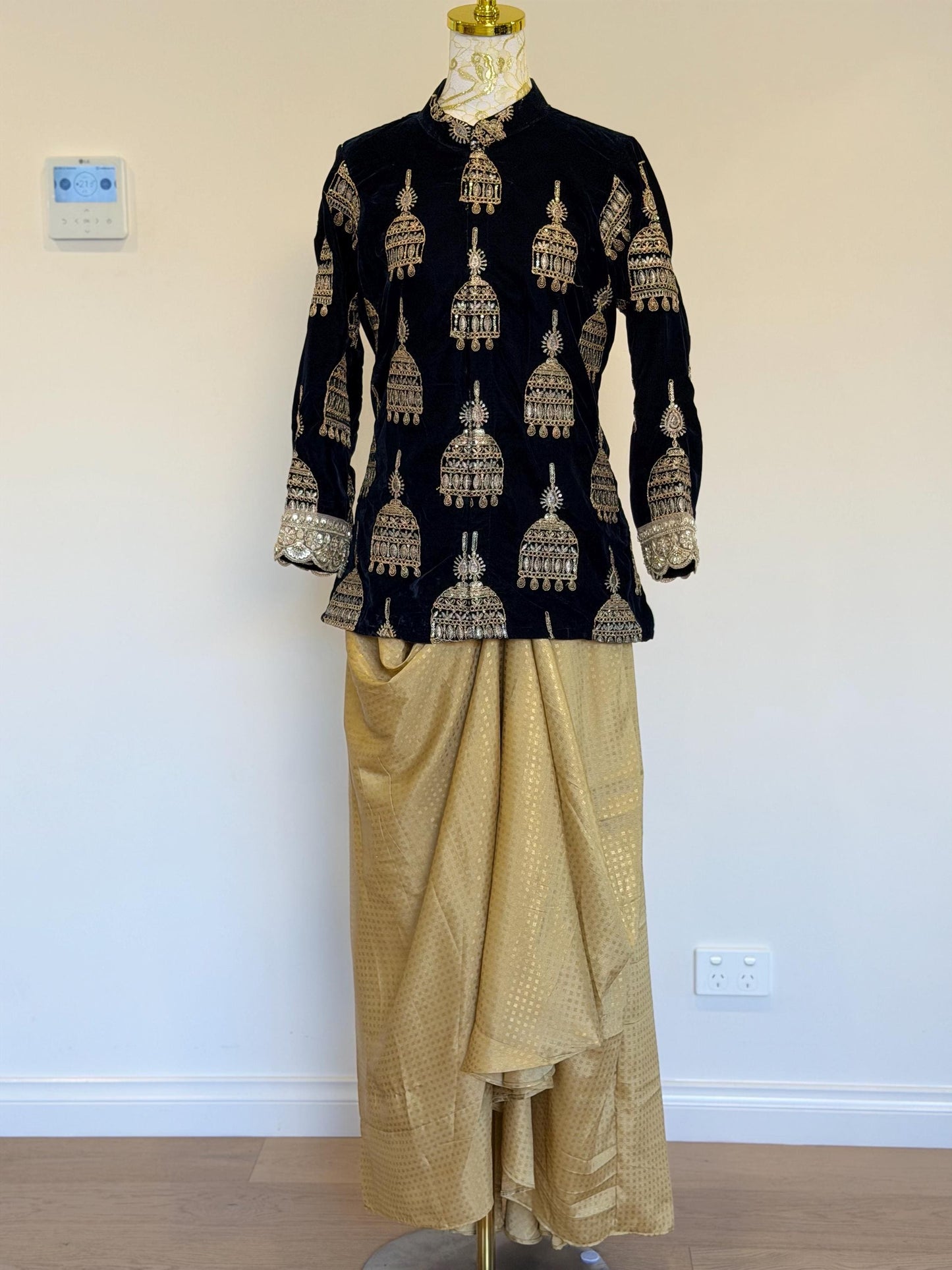 Navy blue Velvet Indo Western Set
