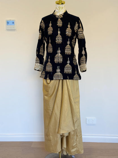 Navy blue Velvet Indo Western Set