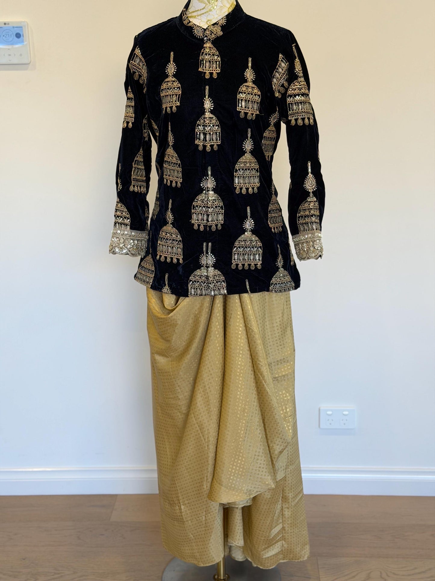 Navy blue Velvet Indo Western Set