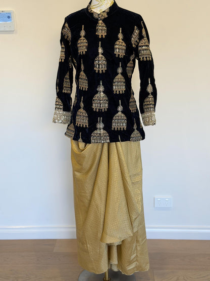 Navy blue Velvet Indo Western Set
