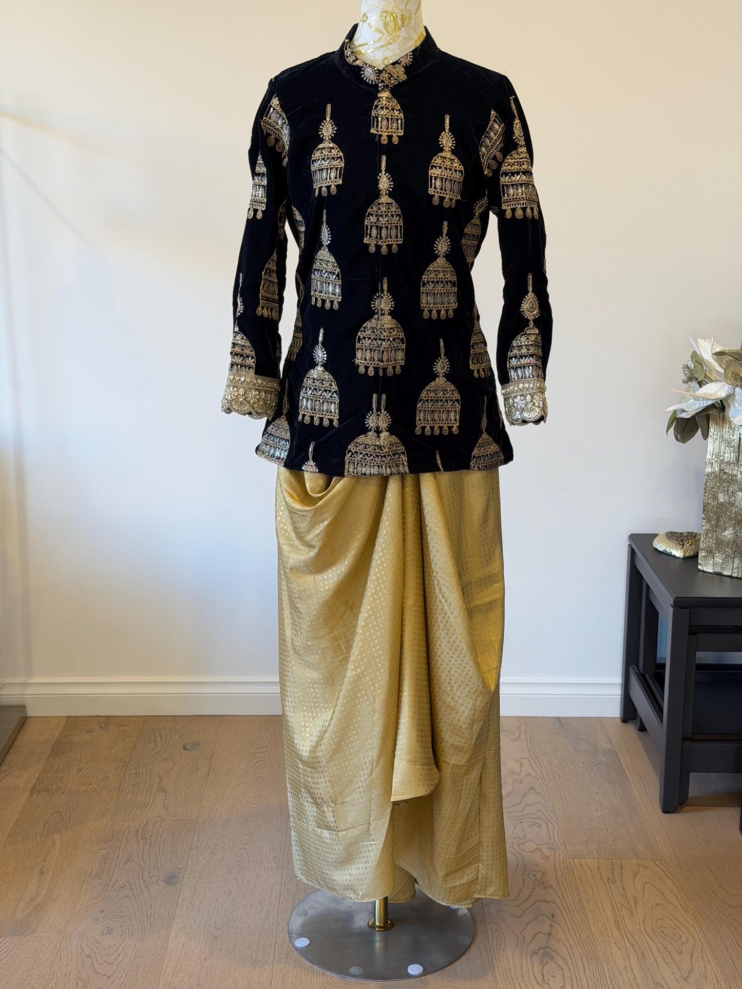 Navy blue Velvet Indo Western Set