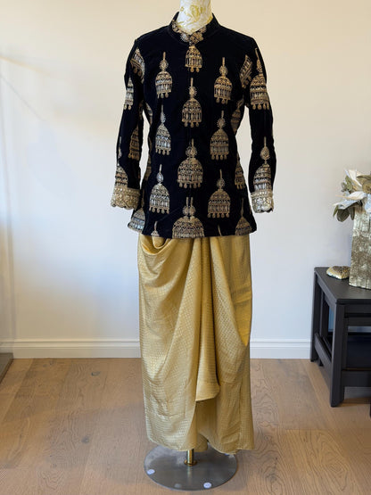 Navy blue Velvet Indo Western Set